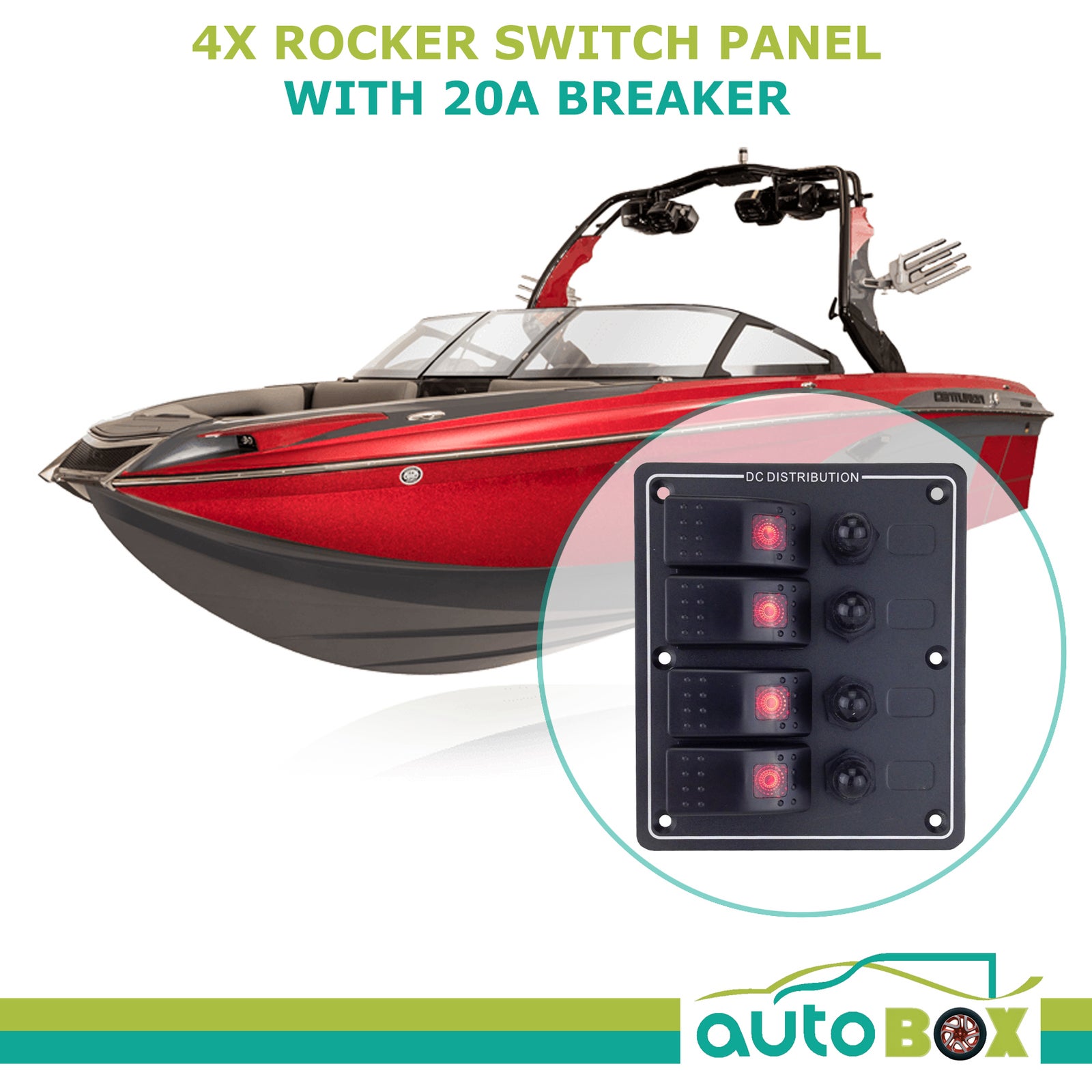 4x LED Rocker Waterproof Switch Panel w/ 20A Breaker Camper Caravan Boat 12 Volt