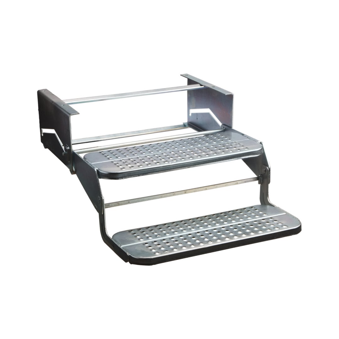 Double Pull Out Folding Caravan Step Zinc Plated Steel, Off Road Camper Trailer