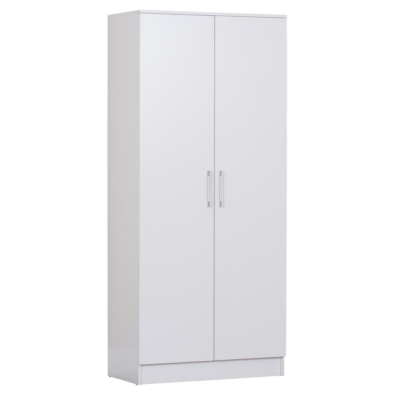 Buy 2 Door Broom Cupboard w Adjustable Shelves in White - MyDeal