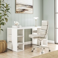 Bloc Modern Desk with 6 Storage Shelves in White