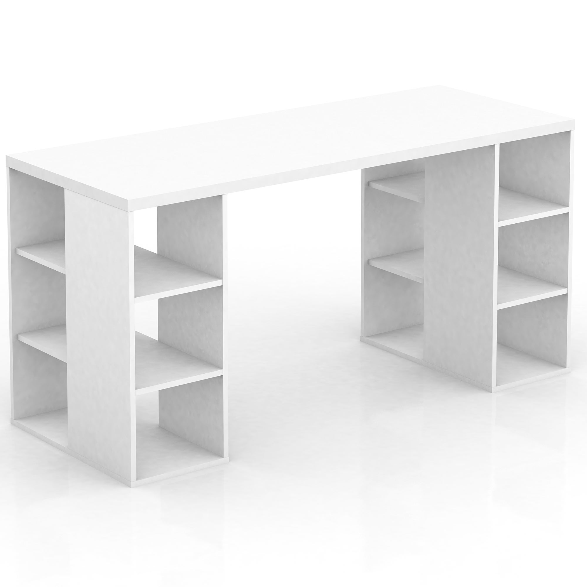 Bloc Modern Desk with 6 Storage Shelves in White