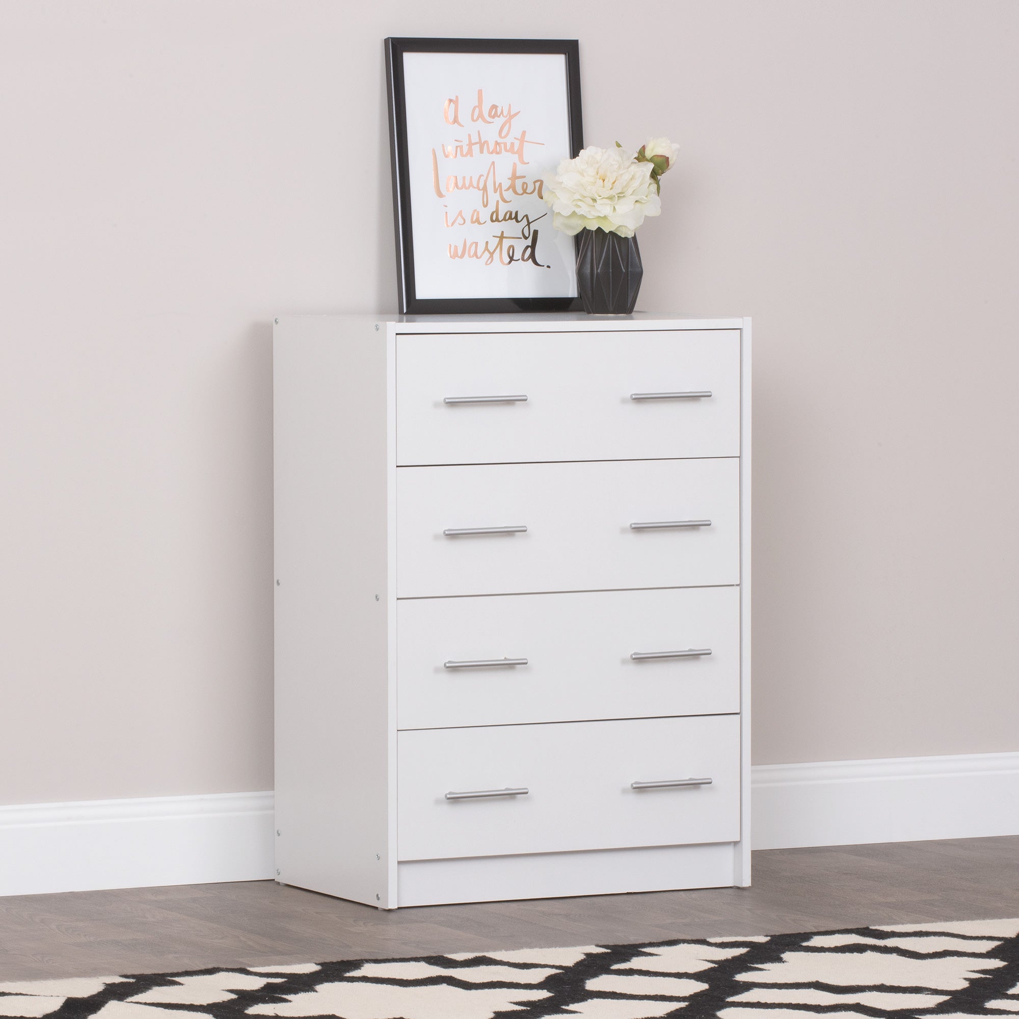 Chest of 4 Drawers Tallboy Storage Cabinet in White