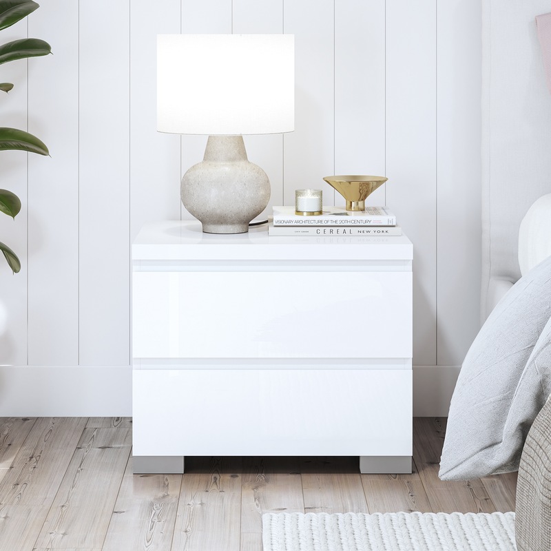 elara 2 drawer bedside table in high gloss white buy bedside tables 208273