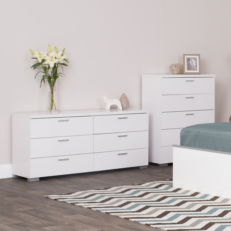 Elisha 6 Drawer Lowboy Chest in High Gloss White Buy Tallboys