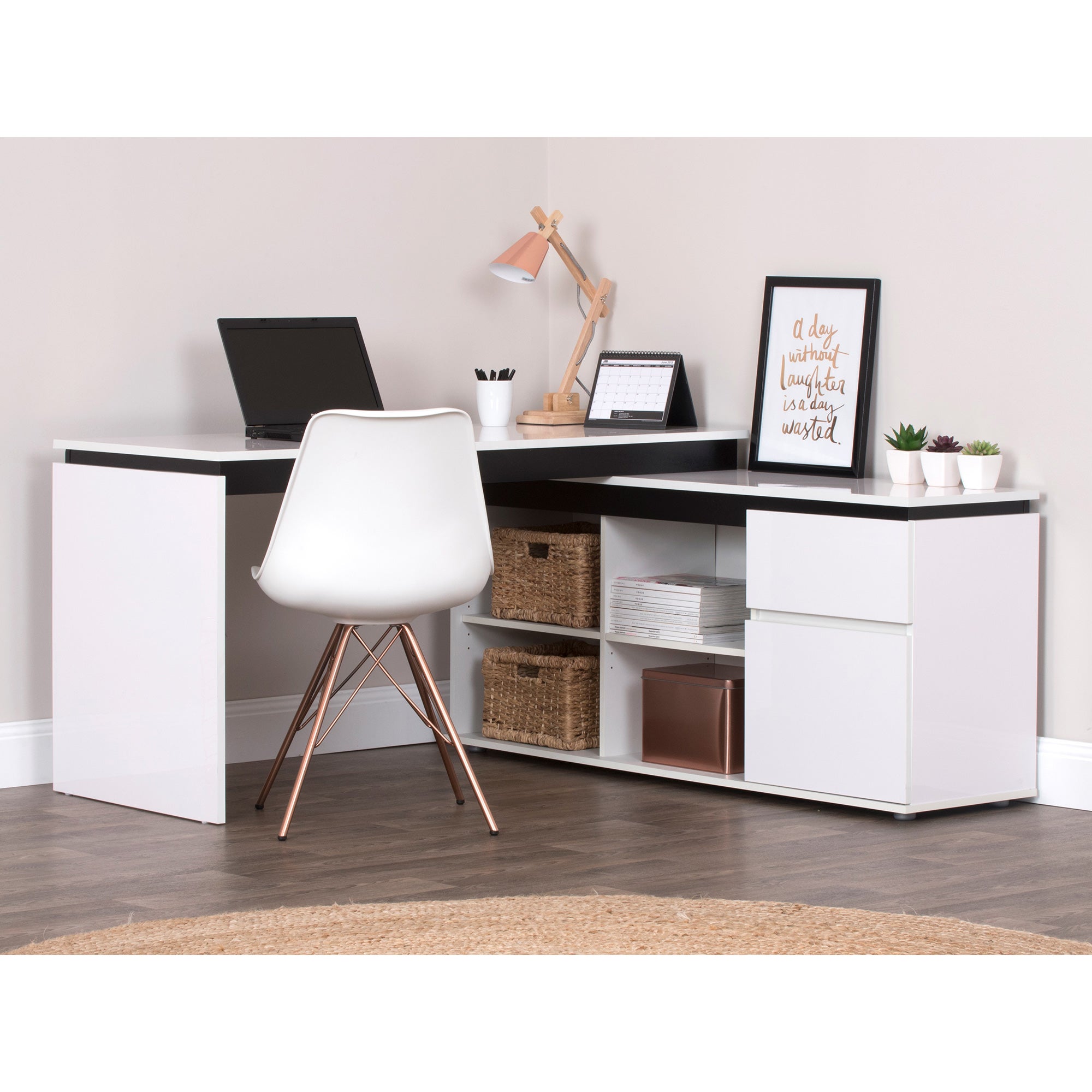Milano High Gloss Executive Desk w/ Drawers - White
