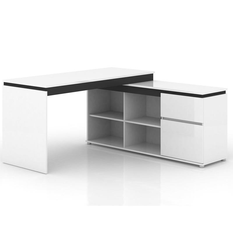 Milano High Gloss Executive Desk w/ Drawers White Buy Executive
