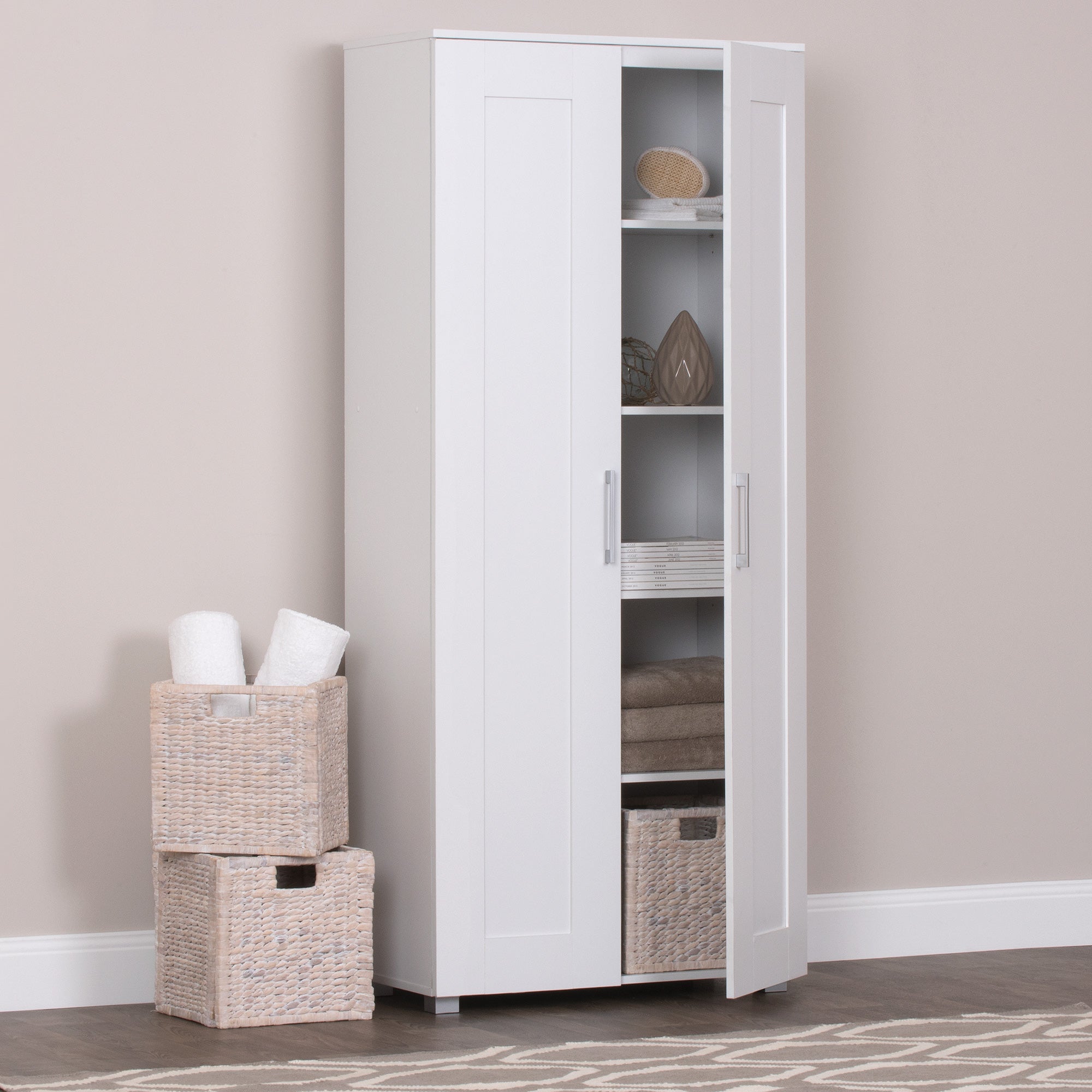 Montreal Double Door Tall Cupboard Cabinet in White