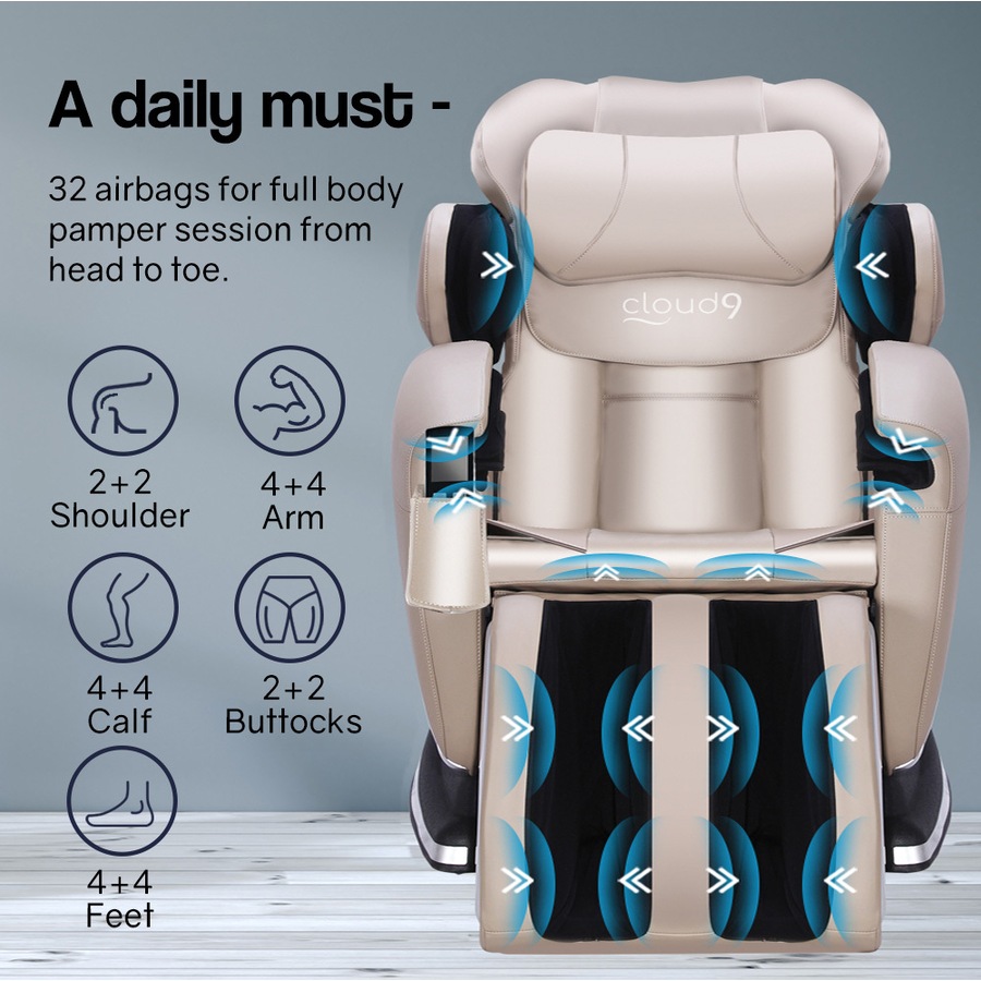 FORTIA Zero Gravity Recline Full-Body Massage Chair, with Back and Foot Rollers, Squeezing Air Pressure for Arms, Legs, plus Heat and Vibration functions, Cream