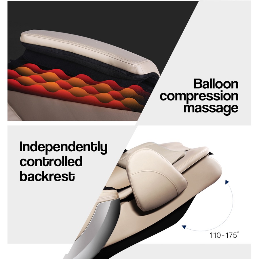 FORTIA Zero Gravity Recline Full-Body Massage Chair, with Back and Foot Rollers, Squeezing Air Pressure for Arms, Legs, plus Heat and Vibration functions, Cream