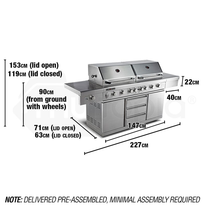 Buy EuroGrille 9 Burner BBQ Grill Outdoor Barbeque Gas Stainless Steel ...