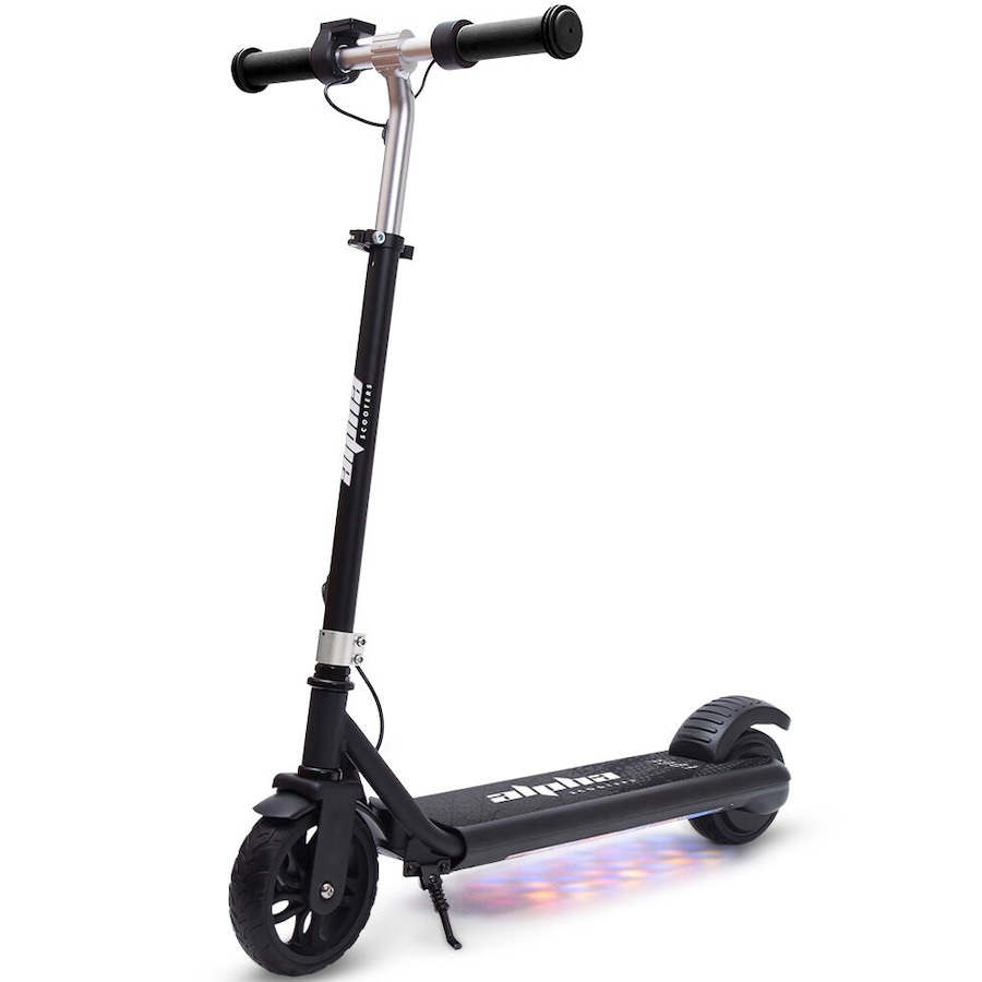 Alpha Edge Electric Scooter Kids/Teens 16km/h Max, Adjustable Height, UL Certified, AU Compliant, Dual Brakes, Bluetooth Music, LED, Black