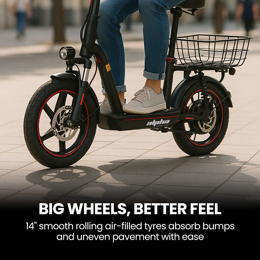 ALPHA Rover Electric Scooter with Seat, 500W 48V 25km/h 30km Range, 14-inch Tyres, Motorised Commuter eScooter for Adults, Black