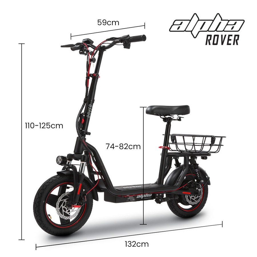 ALPHA Rover Electric Scooter with Seat, 500W 48V 25km/h 30km Range, 14-inch Tyres, Motorised Commuter eScooter for Adults, Black