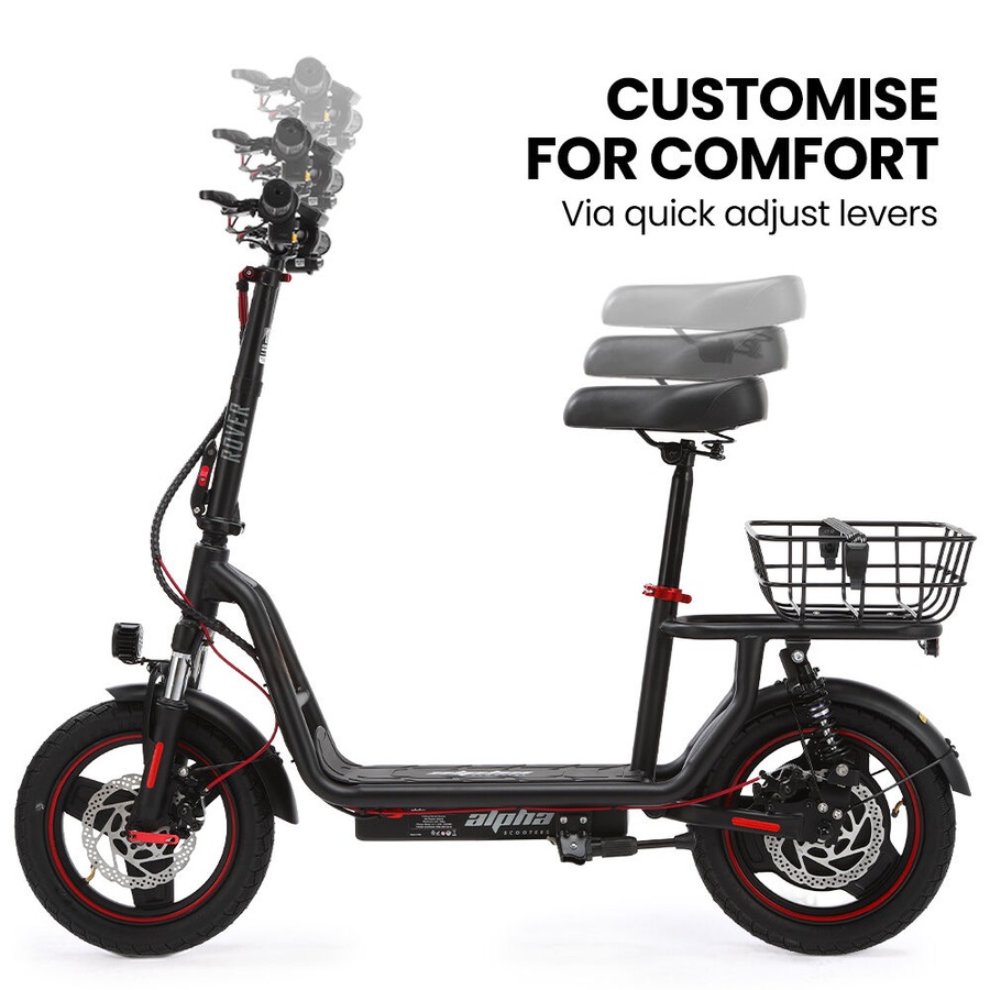ALPHA Rover Electric Scooter with Seat, 500W 48V 25km/h 30km Range, 14-inch Tyres, Motorised Commuter eScooter for Adults, Black