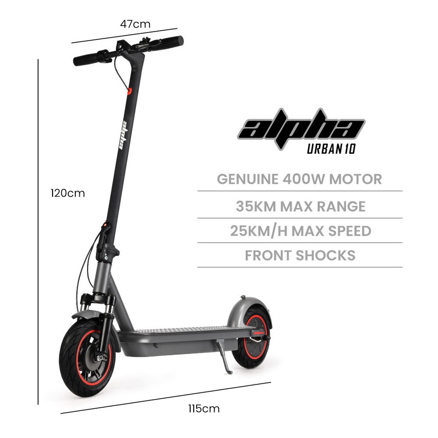 ALPHA Urban 10 Electric Scooter, 35km/h, Suspension, 35km Range, 10-Inch Wheels, Brushless Motor, Free APP, Motorised Commuter eScooter for Adults, Grey