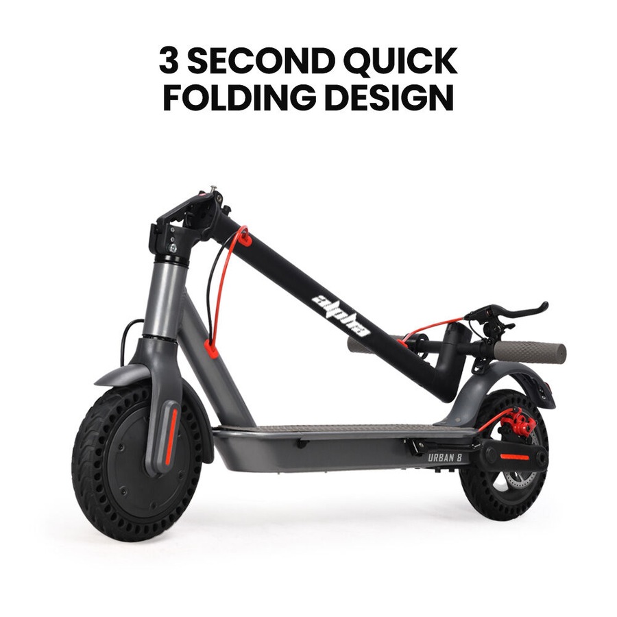 ALPHA Urban 8 Electric Scooter, Suspension, 25km Range, 8.5-Inch Wheels, Brushless Motor, Motorised Commuter eScooter for Adults, Grey