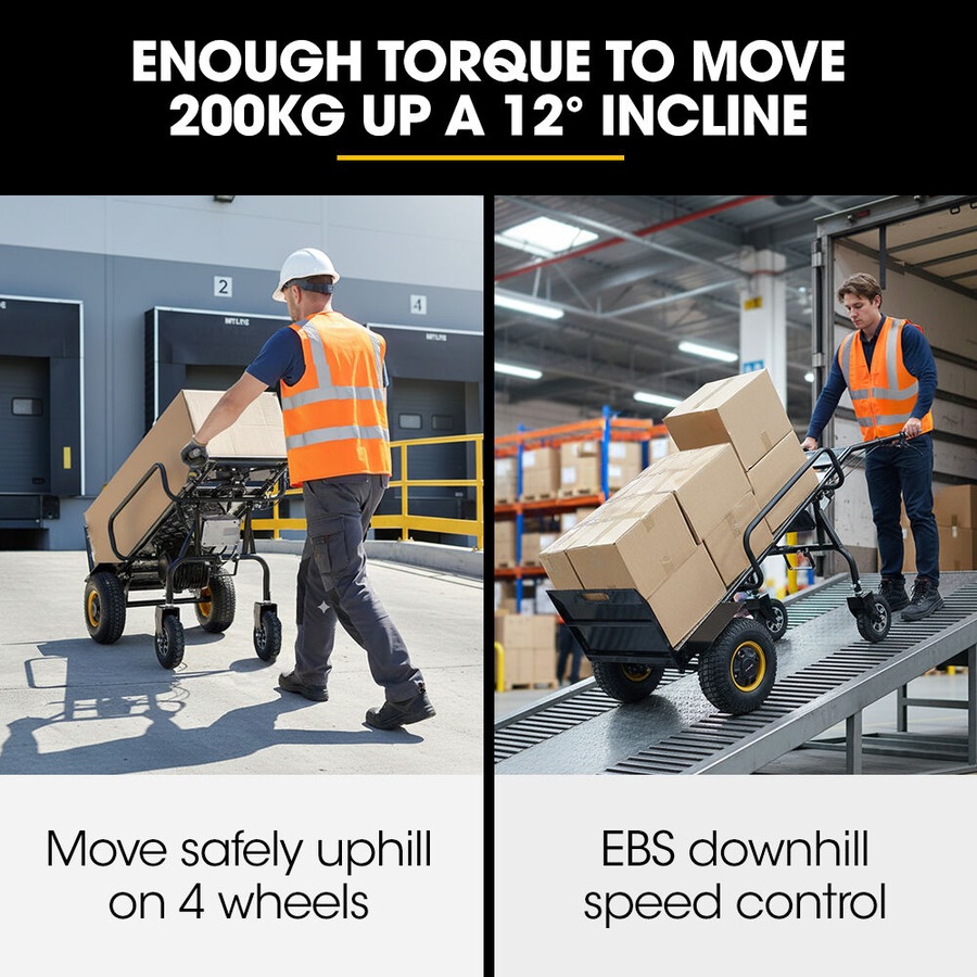 Baumr-AG 40V Li-ion 260kg Electric Powered Hand Truck Trolley 400W Brushless motor, Up to 6km/h, 4hr Runtime, Adjustable Width, Folds for Logistics, Moving