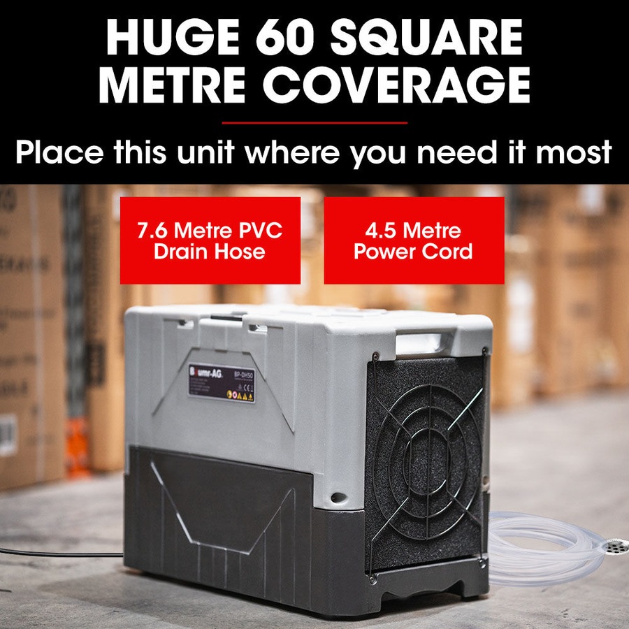 Baumr-AG 50L/day Commercial Industrial LGR Air Dehumidifier for Mould, Portable, Stackable, LCD Display, Wheels