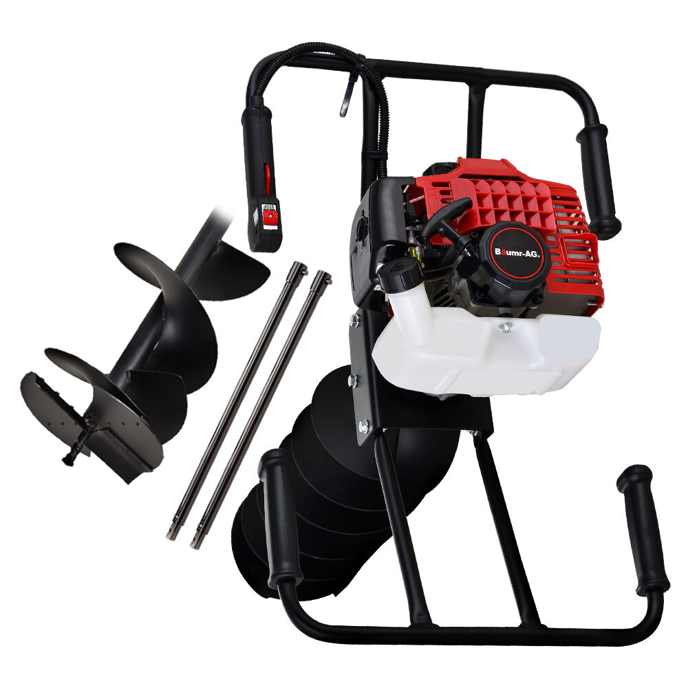 BAUMR AG Petrol Post Hole Digger 2 Man Handle 200mm Double Helix +300mm