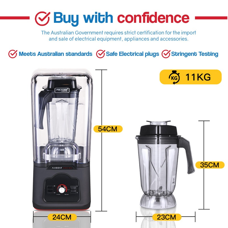 POLYCOOL Commercial Blender Quiet Enclosed Processor Smoothie Mixer