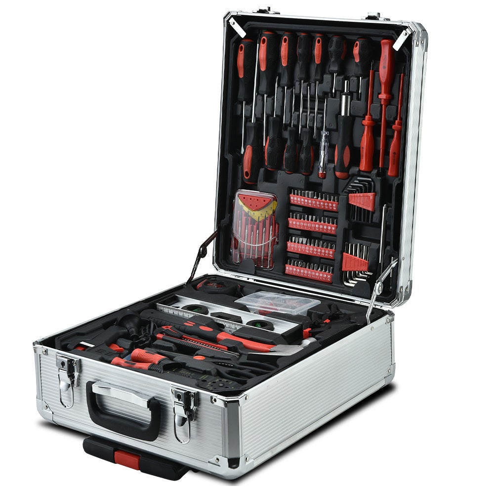 BULLET 925PC Portable Tool Kit Trolley Case Mobile Handle Tool Box Mechanics DIY Storage Toolbox, Silver