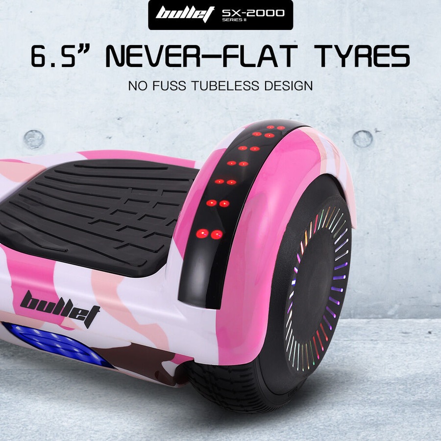 Bullet SX-2000 Hoverboard Scooter 500W Brushless, UL Certified, AU Compliant, Superior Self Balancing System, LED Lights, Pink Camo