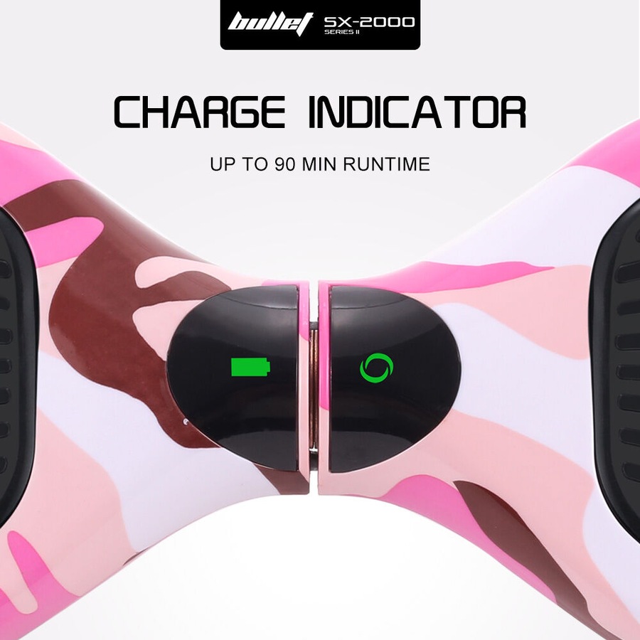 Bullet SX-2000 Hoverboard Scooter 500W Brushless, UL Certified, AU Compliant, Superior Self Balancing System, LED Lights, Pink Camo