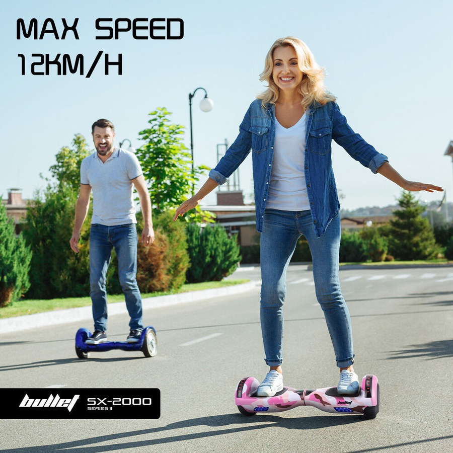 Bullet SX-2000 Hoverboard Scooter 500W Brushless, UL Certified, AU Compliant, Superior Self Balancing System, LED Lights, Pink Camo