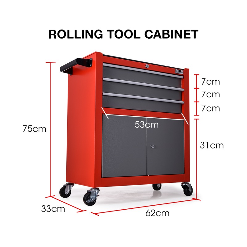 BULLET Tool Chest Box Trolley Rolling Wheels Drawer Storage Steel Red MyDeal