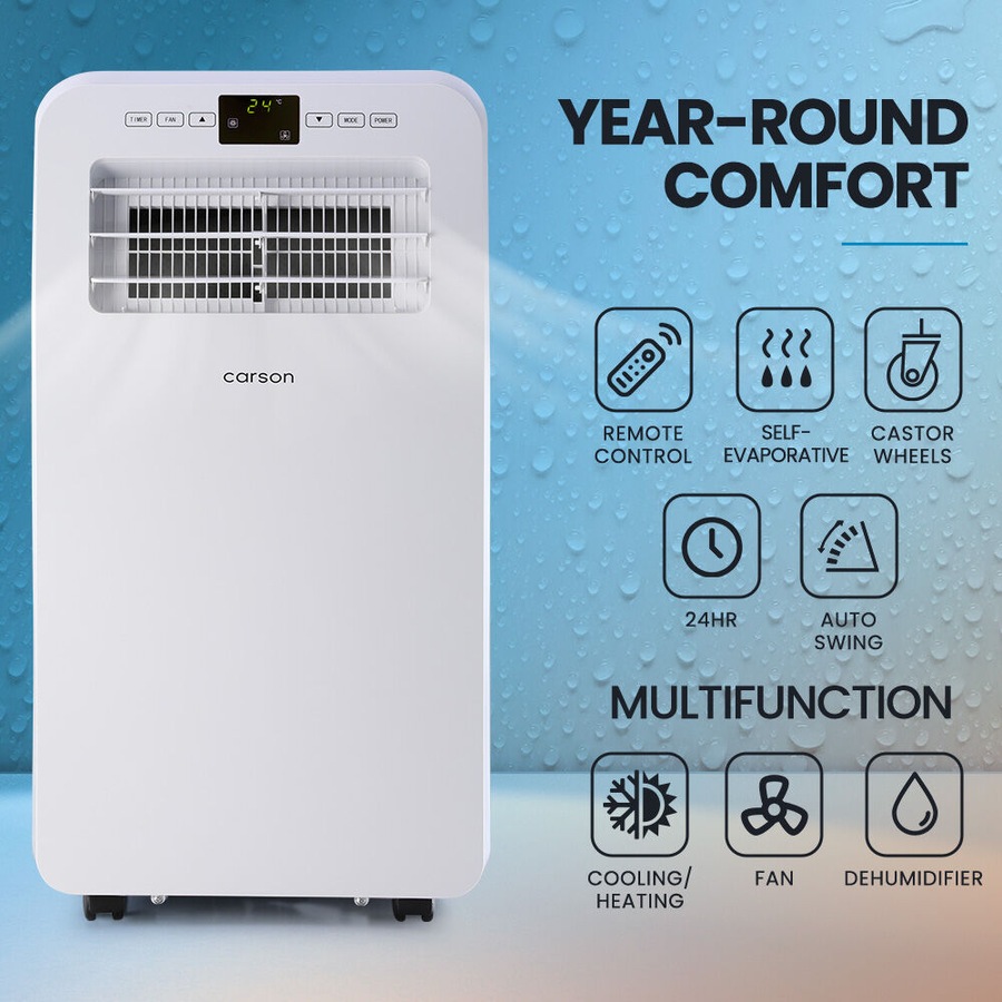 CARSON 2.9kW Reverse Cycle Portable Air Conditioner and Heater, with Dehumidifier, Cooling and Heating AC