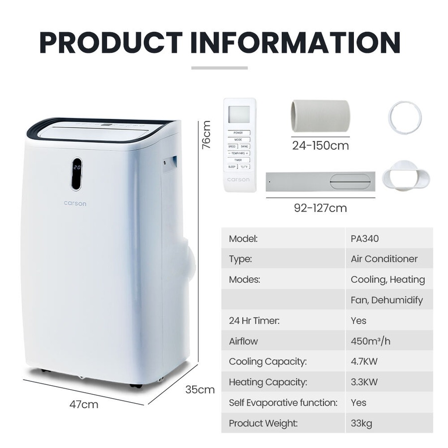 CARSON 4.7kW Portable Air Conditioner and Heater, with Dehumidifier Mode & Fan Cooler