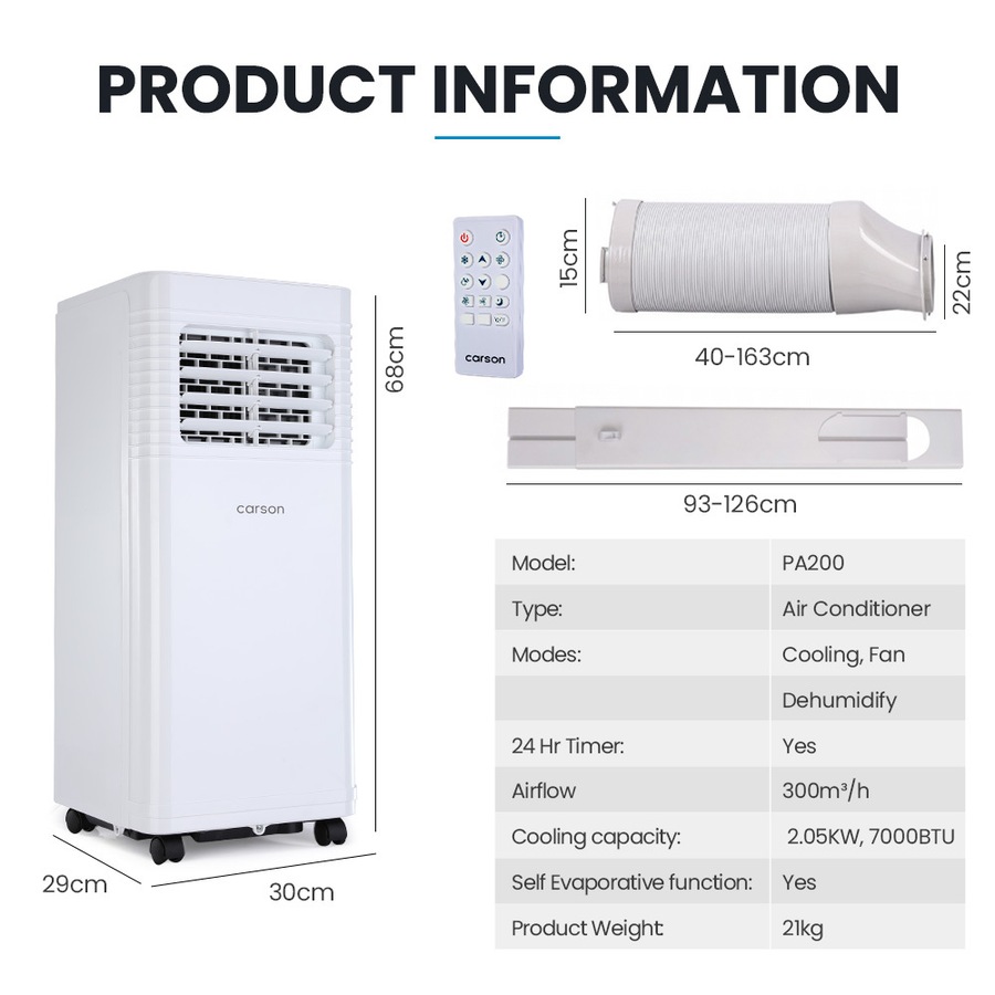 CARSON 2.05kW Portable Air Conditioner, with Dehumidifier Mode & Fan Cooler