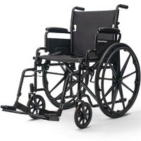 EQUIPMED Portable Wheelchair Folding Lightweight Wheel Chair 24" Inch 136kg Capacity, Black