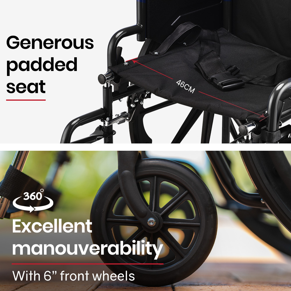 Buy EQUIPMED 24 Inch Folding Wheelchair With Park Brakes 136kg   Equipmed 24 Inch Folding Wheelchair With Park Brakes 136kg Capacity Retractable Armrests Black 8589776 06 