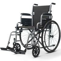 EQUIPMED Portable Wheelchair Folding Lightweight Wheel Chair Mobility Aid, Grey