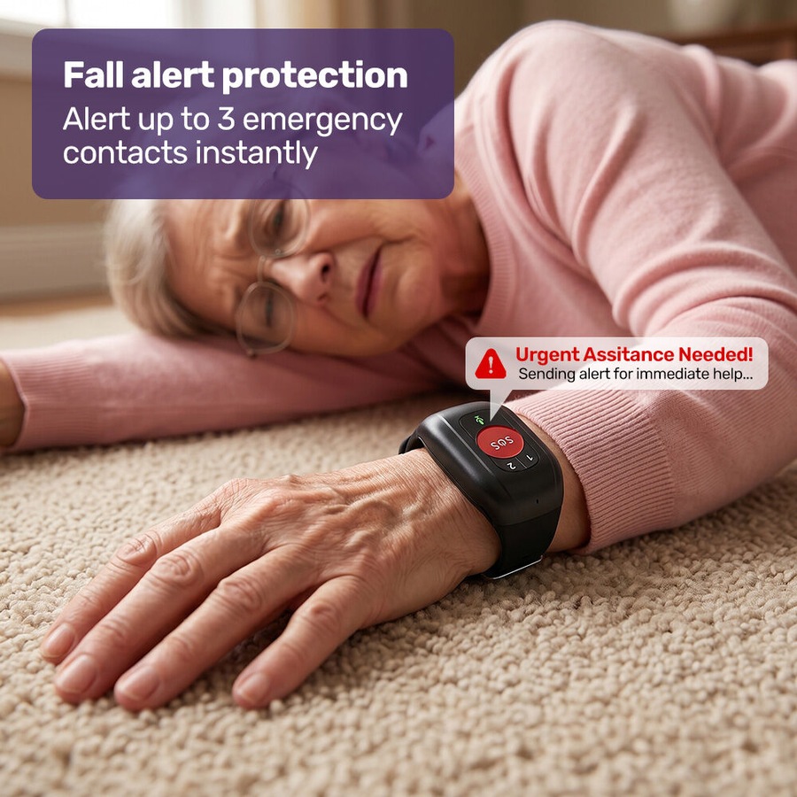 Equipmed GPS Fall Detection Emergency Bracelet with SOS Button for Seniors, 2 Way Calling, Location Tracking, Speed Dial, iPhone and Android Compatible