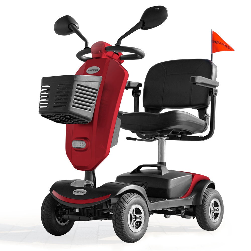 EQUIPMED Electric Mobility Scooter Portable Motorized, For Elderly Older Adult Aid, Black & Red