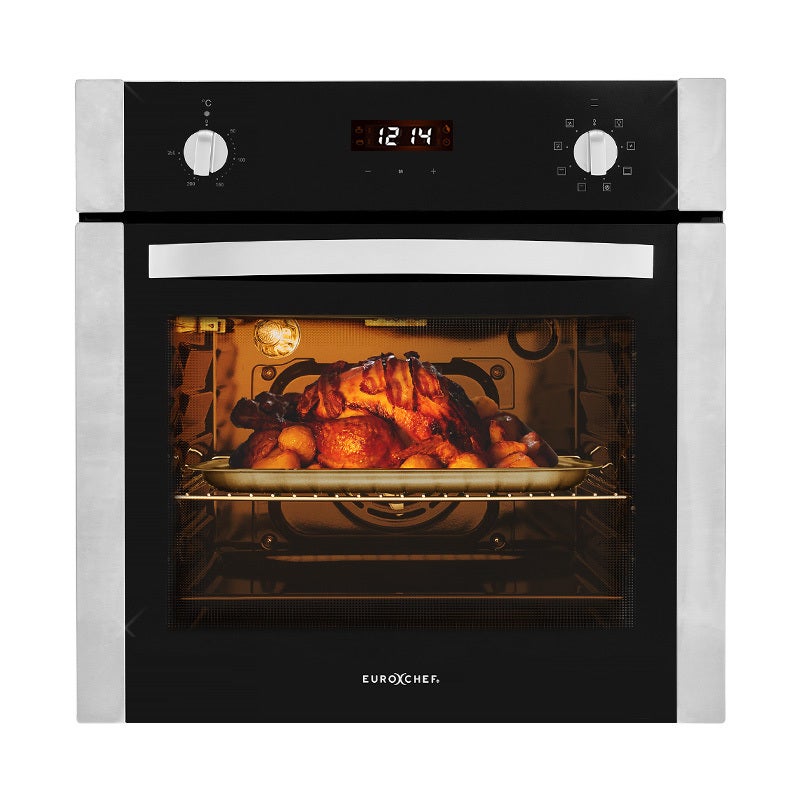 EuroChef 60CM Electric Oven Built-In 8 Function Fan Forced Wall Oven Grill 70L Stainless Steel