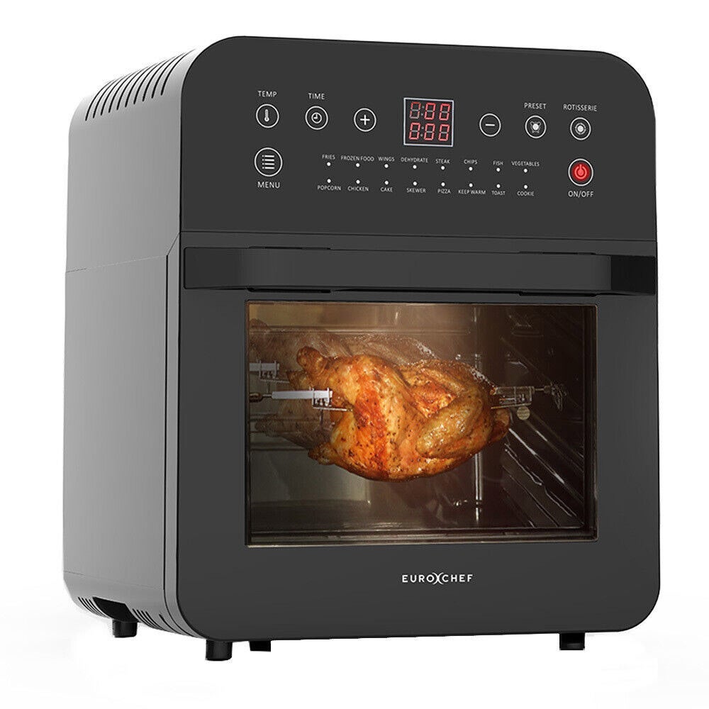 EUROCHEF Air Fryer Oven 16L Digital Electric Airfryer Rotisserie Large Big Dry Cooker, Black