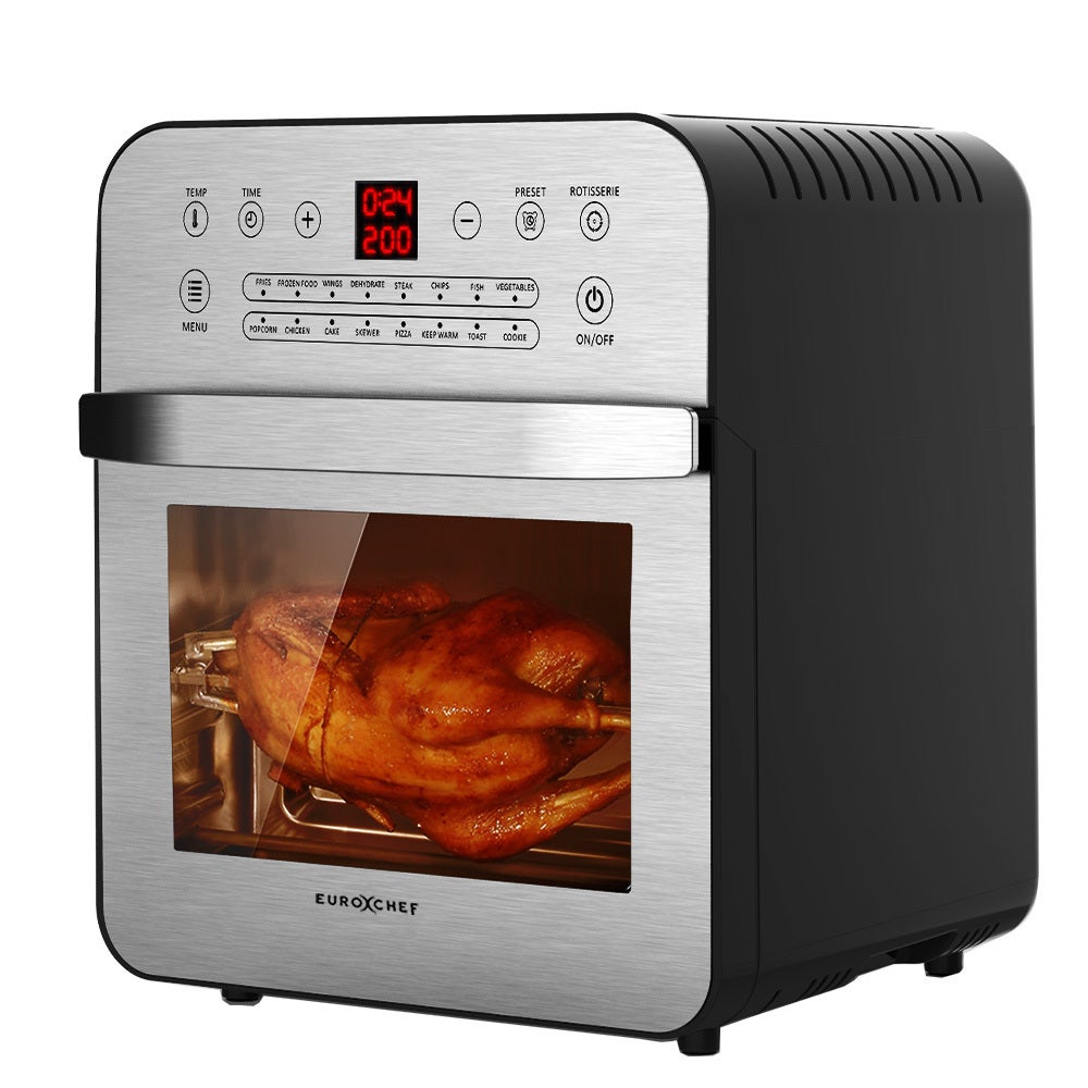 EUROCHEF Air Fryer Oven 16L Digital Electric Airfryer Rotisserie Large Big Dry Cooker, Silver