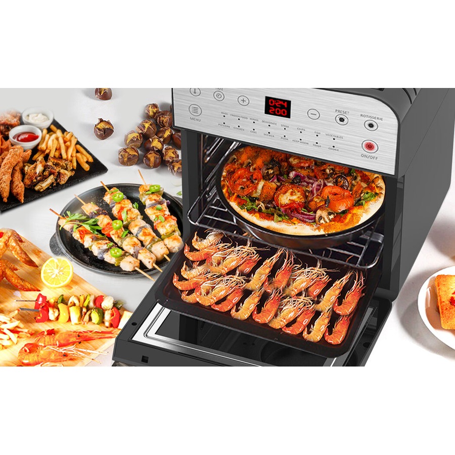 EUROCHEF Air Fryer Oven 16L Digital Electric Airfryer Rotisserie Large Big Dry Cooker, Silver