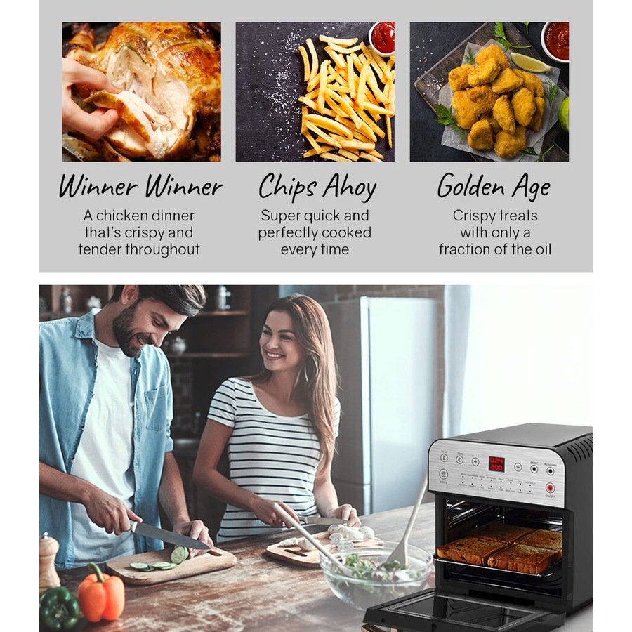 EUROCHEF Air Fryer Oven 16L Digital Electric Airfryer Rotisserie Large Big Dry Cooker, Silver