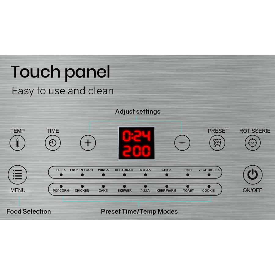 EUROCHEF Air Fryer Oven 16L Digital Electric Airfryer Rotisserie Large Big Dry Cooker, Silver