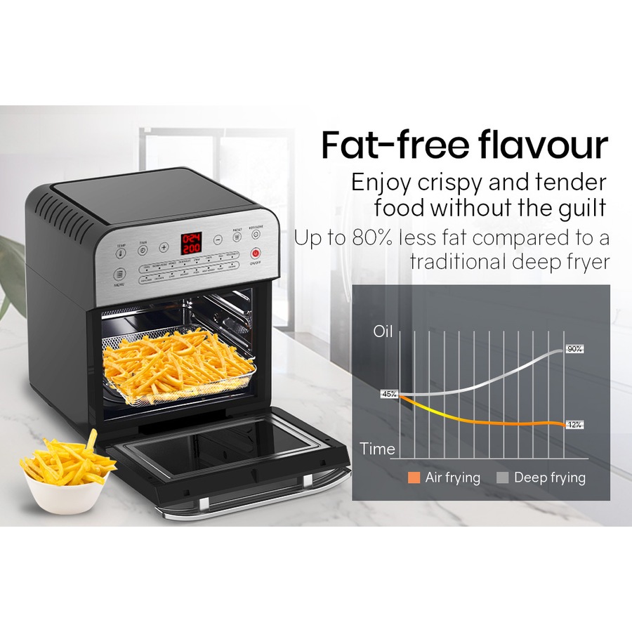 EUROCHEF Air Fryer Oven 16L Digital Electric Airfryer Rotisserie Large Big Dry Cooker, Silver