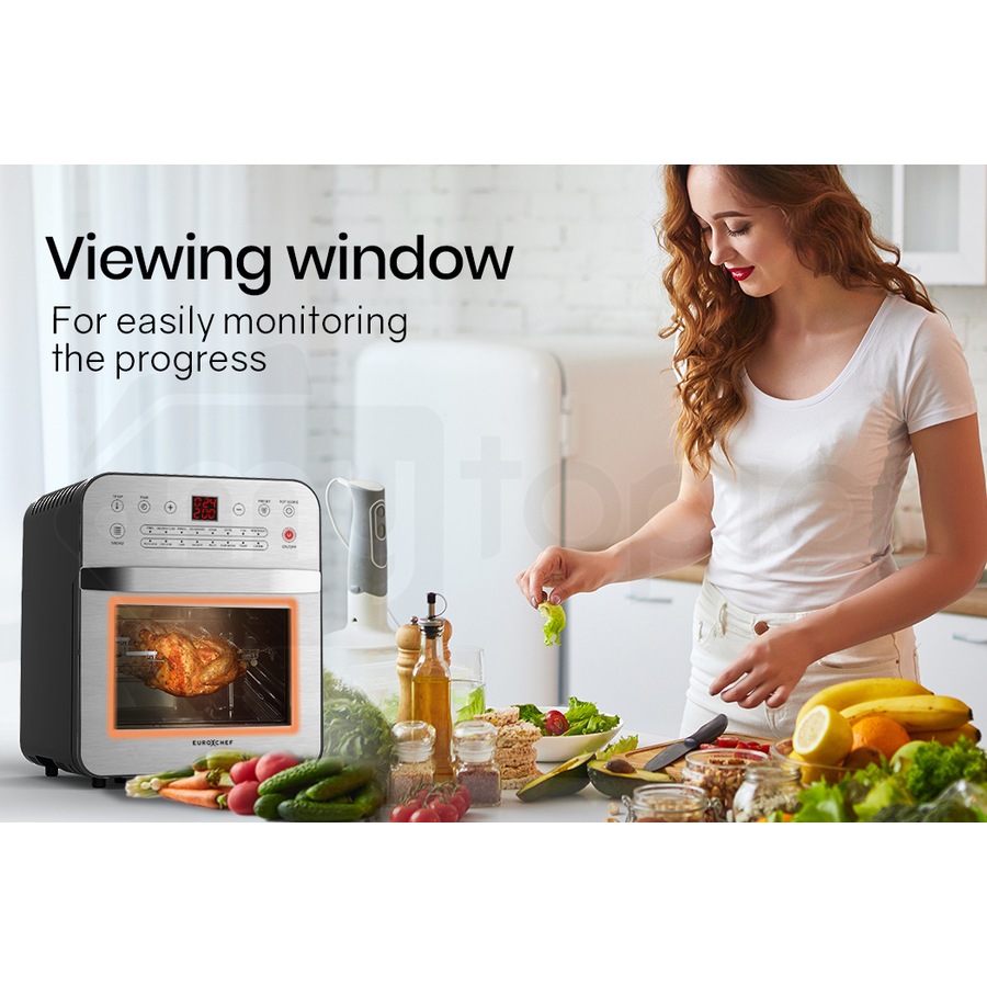 EUROCHEF Air Fryer Oven 16L Digital Electric Airfryer Rotisserie Large Big Dry Cooker, Silver