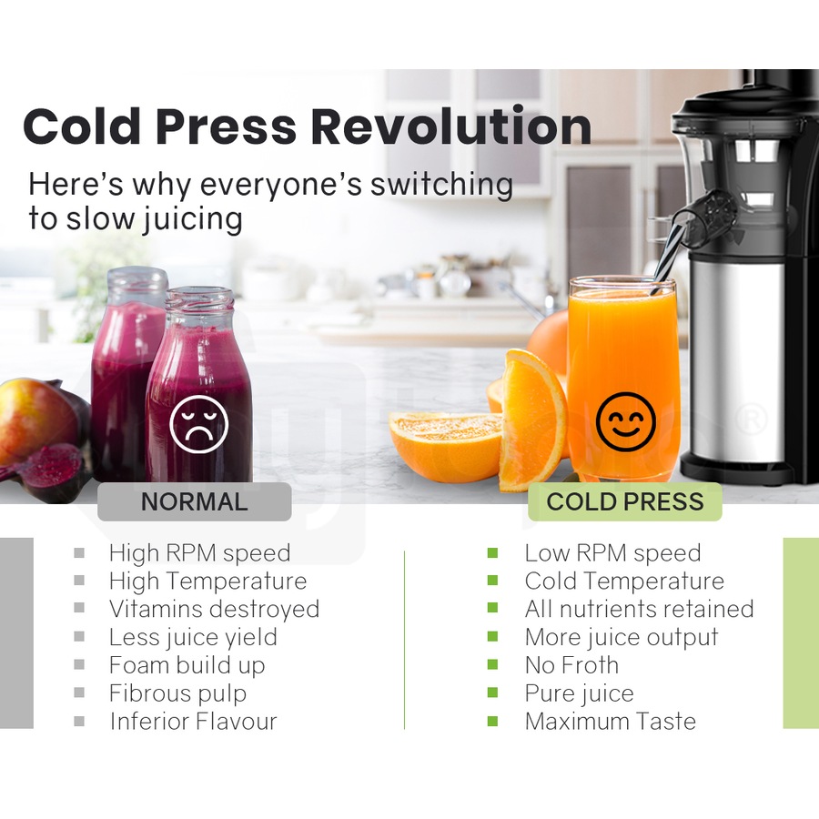 EUROCHEF Cold Press Juicer Slow Juice Maker with Sorbet Function, Whole Fruit Chute
