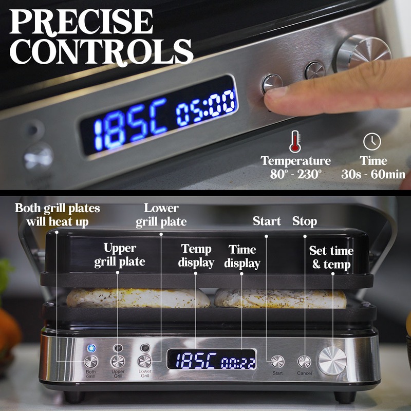 EUROCHEF Smart Multi Contact Grill Sandwich Panini Press Maker Fast