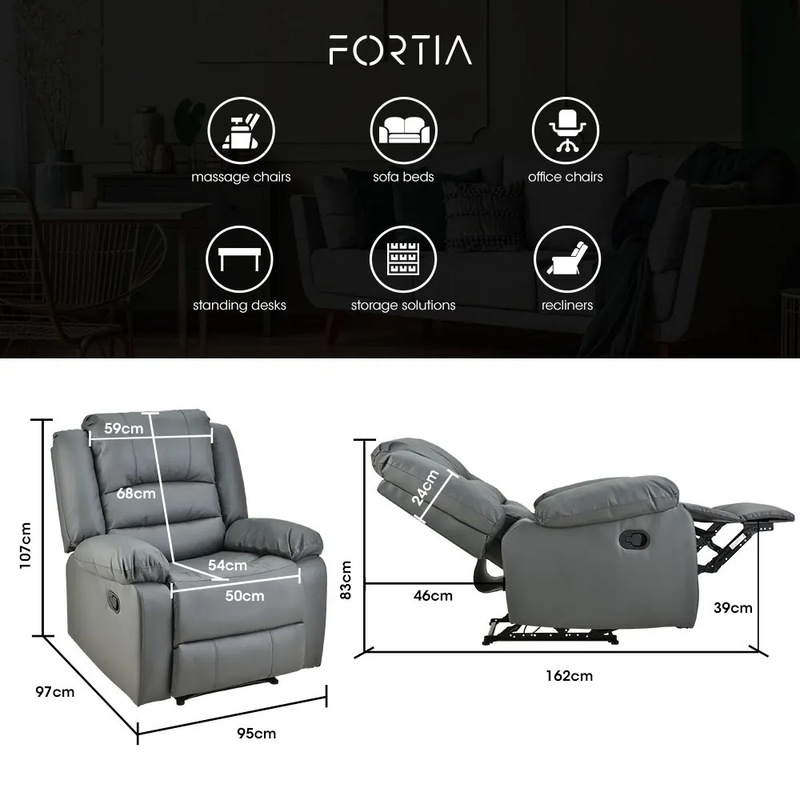 Buy FORTIA Luxury Recliner Chair, Grey MyDeal