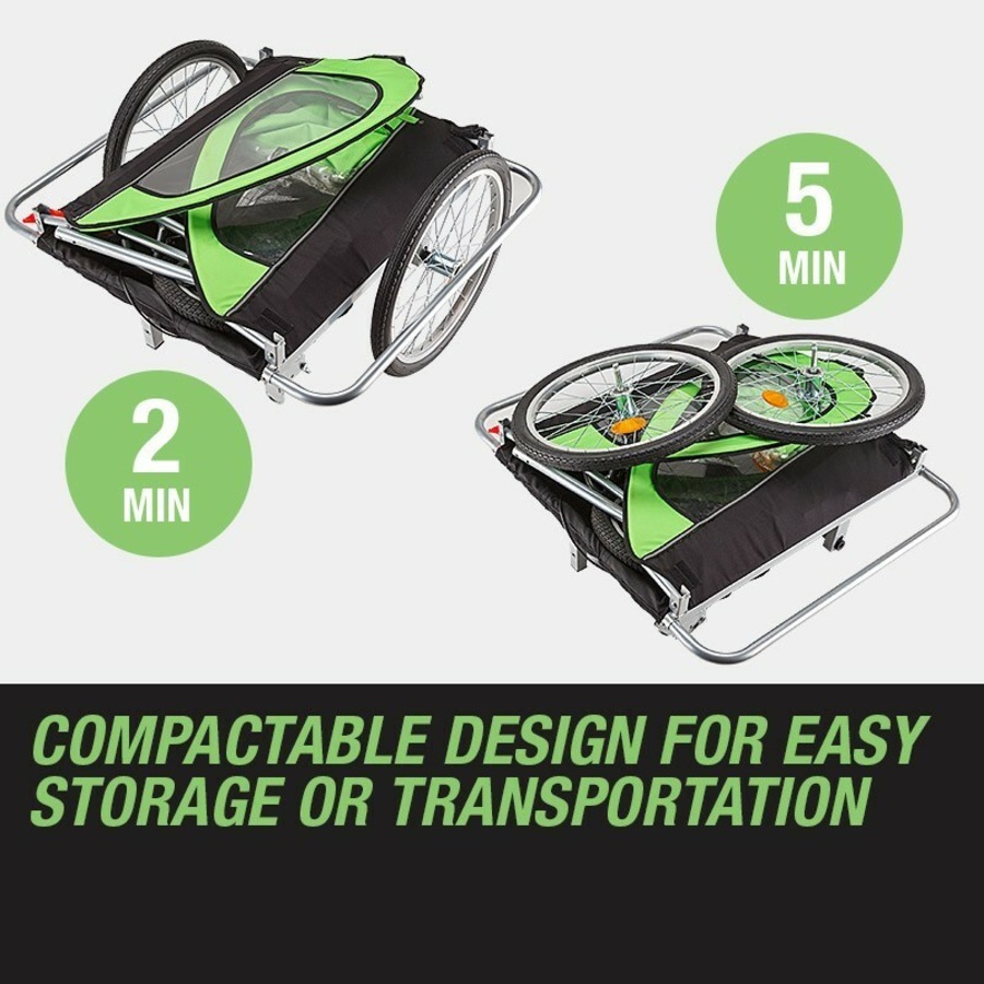 Tag-along Kids Bike Trailer Bicycle Pram Stroller Children Jogger Green