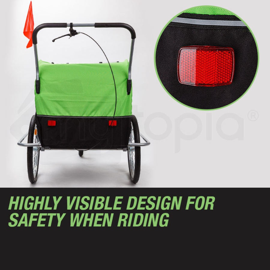 Tag-along Kids Bike Trailer Bicycle Pram Stroller Children Jogger Green